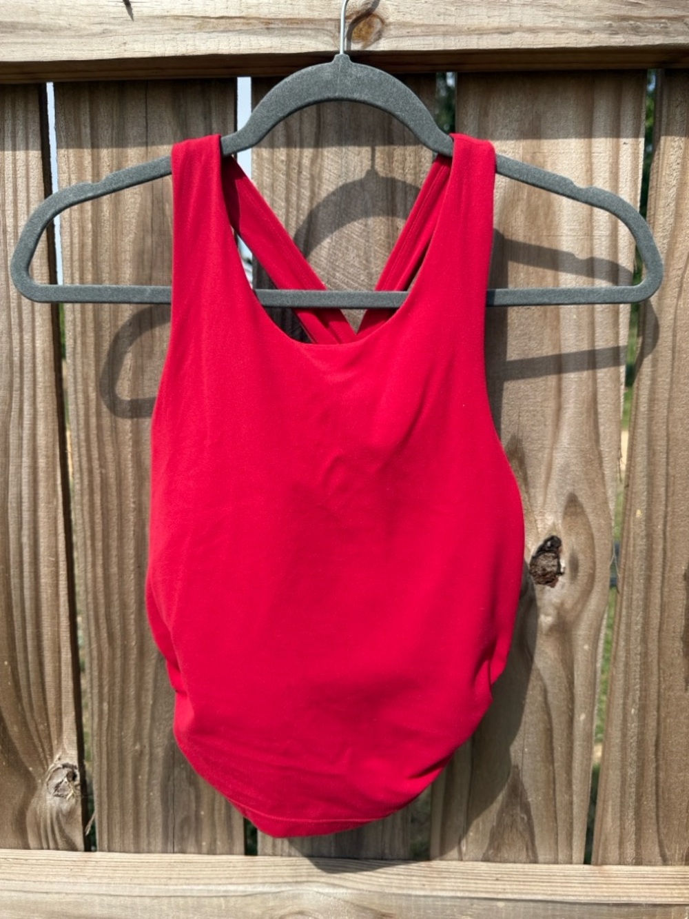Red Athleta Crisscross Back crop tank top with built in bra